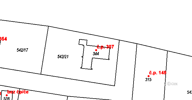 Lhota za Červeným Kostelcem 307, Červený Kostelec na parcele st. 344 v KÚ Lhota za Červeným Kostelcem, Katastrální mapa