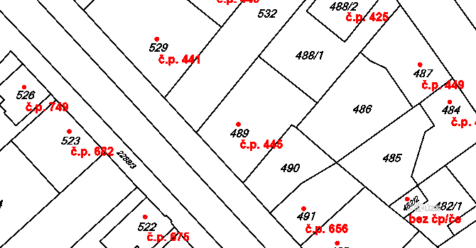 Týniště nad Orlicí 445 na parcele st. 489 v KÚ Týniště nad Orlicí, Katastrální mapa