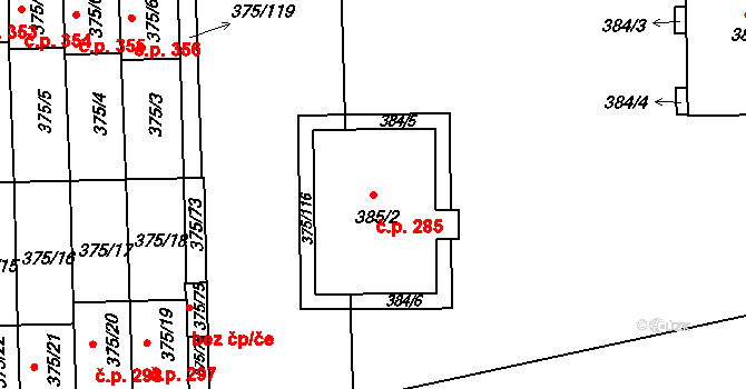 Všetuly 285, Holešov na parcele st. 385/2 v KÚ Všetuly, Katastrální mapa