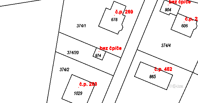 Mukařov 103820264 na parcele st. 974 v KÚ Srbín, Katastrální mapa