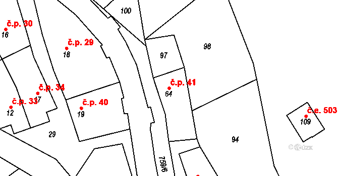 Hamry 41, Plumlov na parcele st. 64 v KÚ Hamry, Katastrální mapa