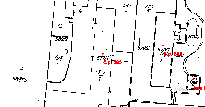 Hrušovany nad Jevišovkou 585 na parcele st. 577/1 v KÚ Hrušovany nad Jevišovkou, Katastrální mapa