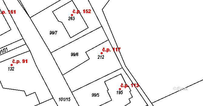 Partutovice 117 na parcele st. 212 v KÚ Partutovice, Katastrální mapa