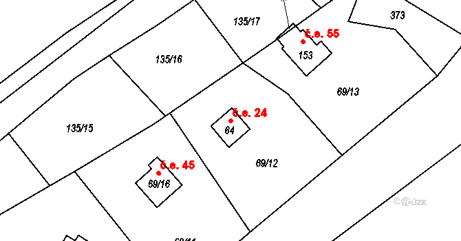 Malovidy 24, Rataje nad Sázavou na parcele st. 64 v KÚ Malovidy, Katastrální mapa