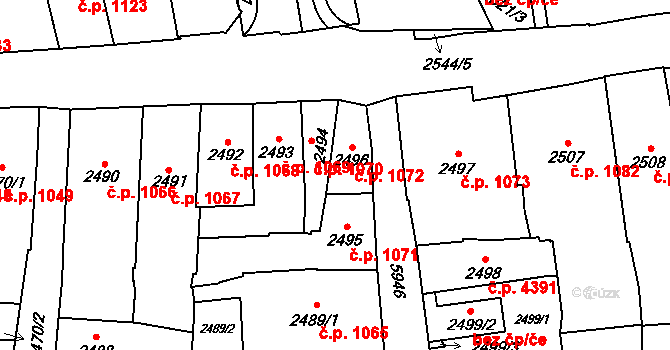 Jihlava 1072 na parcele st. 2496 v KÚ Jihlava, Katastrální mapa