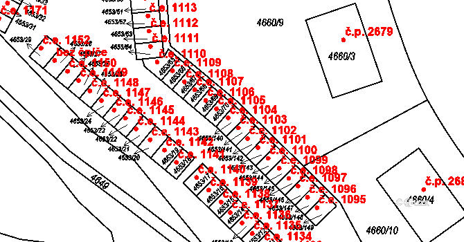 Jihlava 1104 na parcele st. 4653/140 v KÚ Jihlava, Katastrální mapa