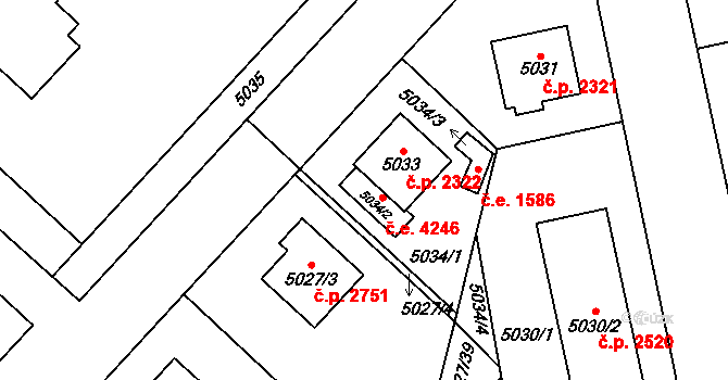 Jihlava 4246 na parcele st. 5034/2 v KÚ Jihlava, Katastrální mapa
