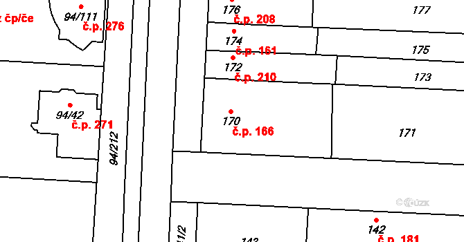 Kobylnice 166 na parcele st. 170 v KÚ Kobylnice u Brna, Katastrální mapa