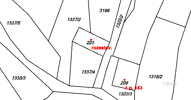 Vřesovice 170 na parcele st. 223 v KÚ Vřesovice, Katastrální mapa
