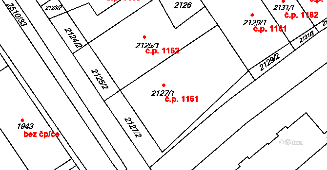 Bzenec 1161 na parcele st. 2127/1 v KÚ Bzenec, Katastrální mapa