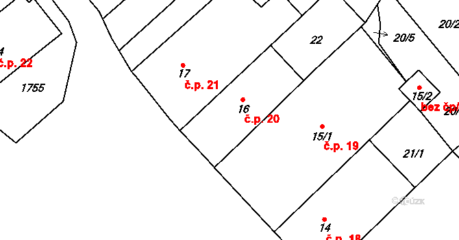 Janov 20 na parcele st. 16 v KÚ Janov u Krnova, Katastrální mapa