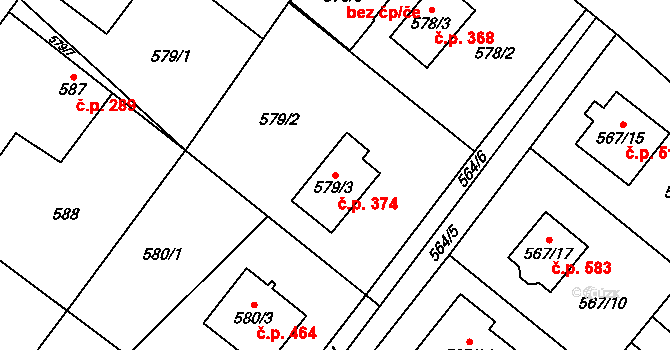 Krmelín 374 na parcele st. 579/3 v KÚ Krmelín, Katastrální mapa