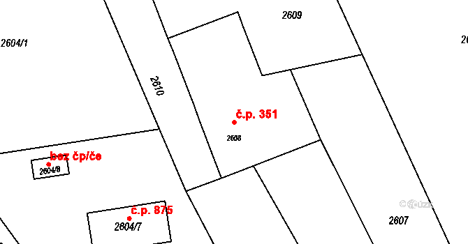 Horní Těrlicko 351, Těrlicko na parcele st. 2608 v KÚ Horní Těrlicko, Katastrální mapa