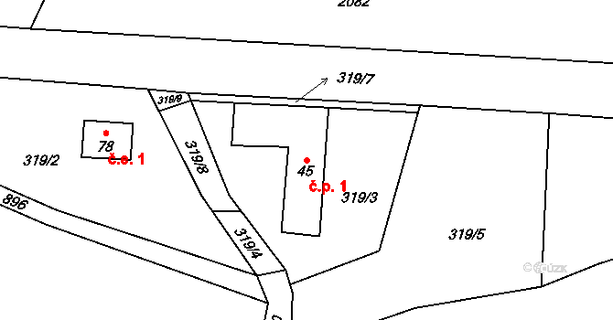 Lhota 1, Číměř na parcele st. 45 v KÚ Lhota u Sedla, Katastrální mapa