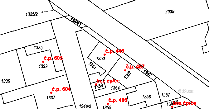 Buštěhrad 446 na parcele st. 1350 v KÚ Buštěhrad, Katastrální mapa