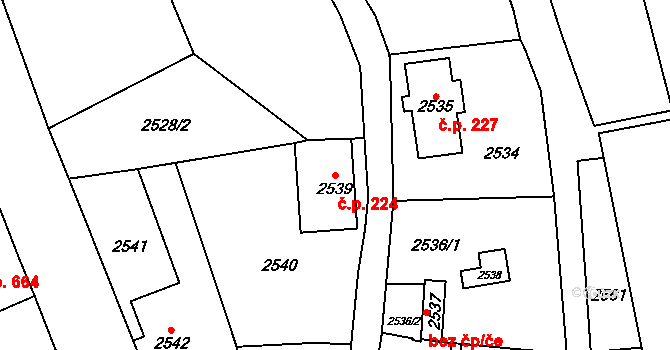 Frýdlant 224 na parcele st. 2539 v KÚ Frýdlant, Katastrální mapa