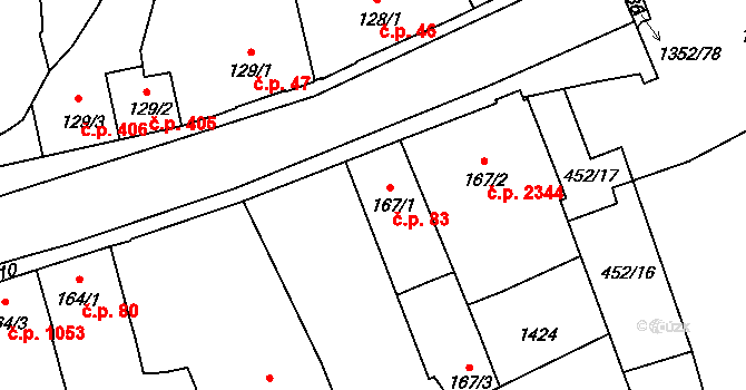 Blansko 83 na parcele st. 167/1 v KÚ Blansko, Katastrální mapa