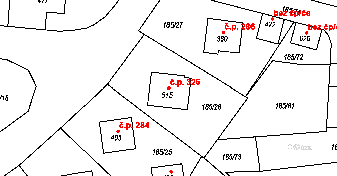 Kladruby 326 na parcele st. 515 v KÚ Kladruby u Stříbra, Katastrální mapa