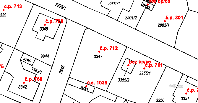 Děčín VI-Letná 712, Děčín na parcele st. 3347 v KÚ Podmokly, Katastrální mapa