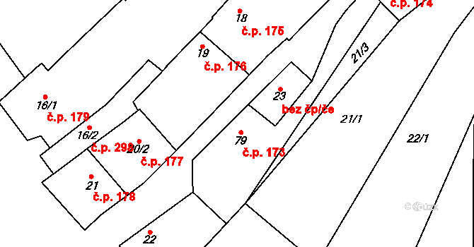 Vedrovice 173 na parcele st. 79 v KÚ Vedrovice, Katastrální mapa
