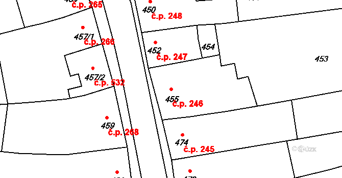 Rakodavy 246, Věrovany na parcele st. 455 v KÚ Věrovany, Katastrální mapa