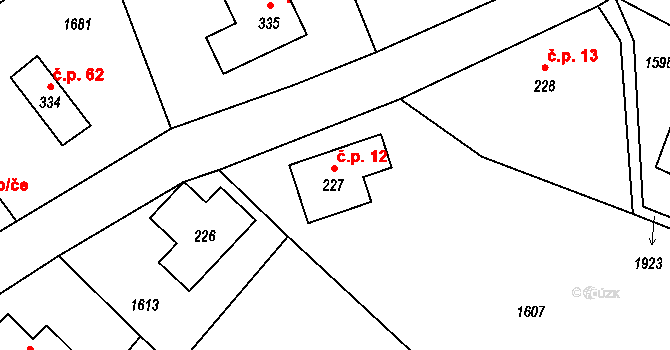Valy 12, Krompach na parcele st. 227 v KÚ Krompach, Katastrální mapa