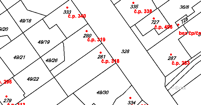 Litol 318, Lysá nad Labem na parcele st. 281 v KÚ Litol, Katastrální mapa
