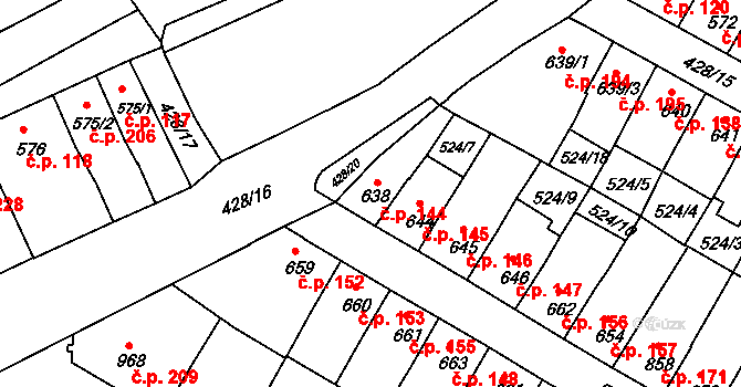 Stařečka 144, Třebíč na parcele st. 638 v KÚ Třebíč, Katastrální mapa
