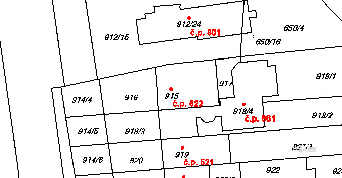 Lesná 522, Brno na parcele st. 915 v KÚ Lesná, Katastrální mapa