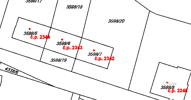 Teplice 2342 na parcele st. 3598/7 v KÚ Teplice, Katastrální mapa