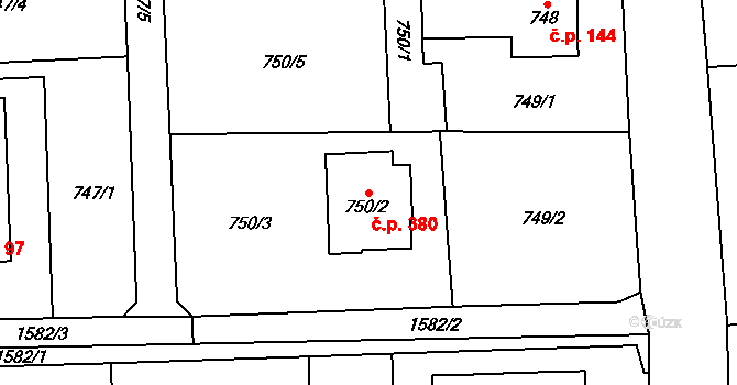 Řepiště 380 na parcele st. 750/2 v KÚ Řepiště, Katastrální mapa