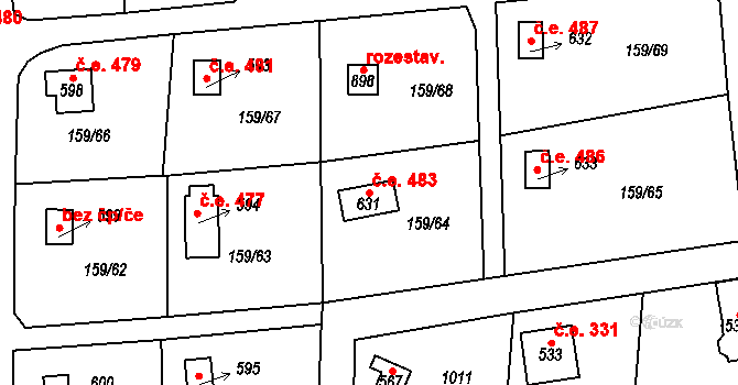 Podhrad 483, Cheb na parcele st. 631 v KÚ Podhrad, Katastrální mapa