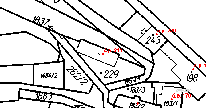 Oloví 211 na parcele st. 229 v KÚ Oloví, Katastrální mapa