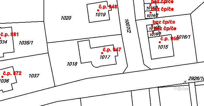 Turnov 947 na parcele st. 1017 v KÚ Turnov, Katastrální mapa