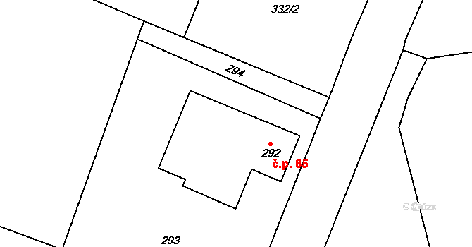 Hrdlořezy 65, Suchdol nad Lužnicí na parcele st. 292 v KÚ Hrdlořezy u Suchdola nad Lužnicí, Katastrální mapa