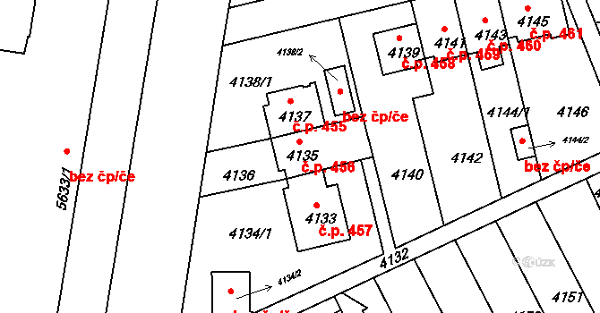 Záběhlice 456, Praha na parcele st. 4135 v KÚ Záběhlice, Katastrální mapa