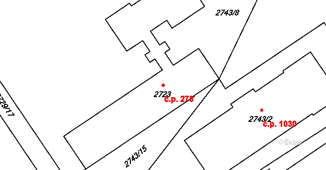 Ruzyně 278, Praha na parcele st. 2723 v KÚ Ruzyně, Katastrální mapa