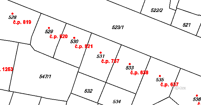 Vršovice 757, Praha na parcele st. 531 v KÚ Vršovice, Katastrální mapa
