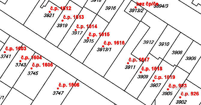 Strašnice 1616, Praha na parcele st. 3913/1 v KÚ Strašnice, Katastrální mapa