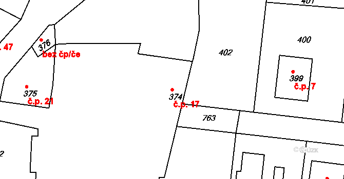 Nalžovice 17 na parcele st. 374 v KÚ Nalžovice, Katastrální mapa