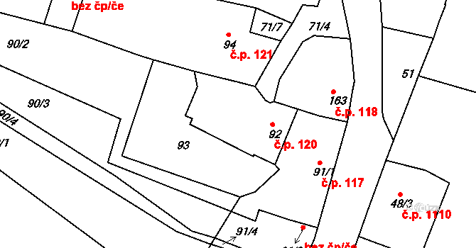 Mutěnice 120 na parcele st. 92 v KÚ Mutěnice, Katastrální mapa