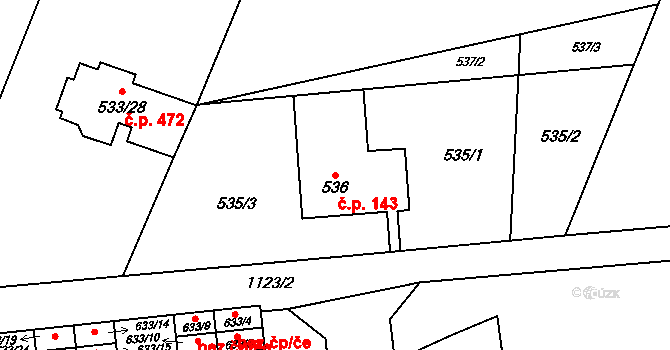 Slavonín 143, Olomouc na parcele st. 536 v KÚ Slavonín, Katastrální mapa