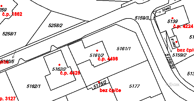 Chomutov 4498 na parcele st. 5161/2 v KÚ Chomutov I, Katastrální mapa
