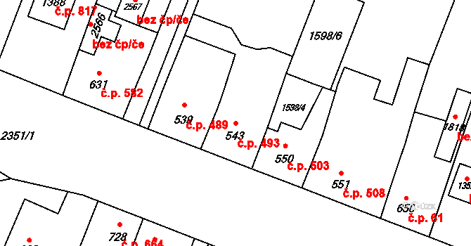 Kateřinky 493, Opava na parcele st. 543 v KÚ Kateřinky u Opavy, Katastrální mapa