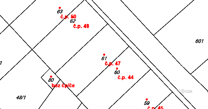 Čechůvky 47, Prostějov na parcele st. 61 v KÚ Čechůvky, Katastrální mapa