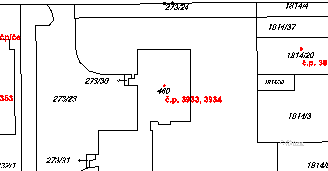 Krasice 3933,3934, Prostějov na parcele st. 460 v KÚ Krasice, Katastrální mapa