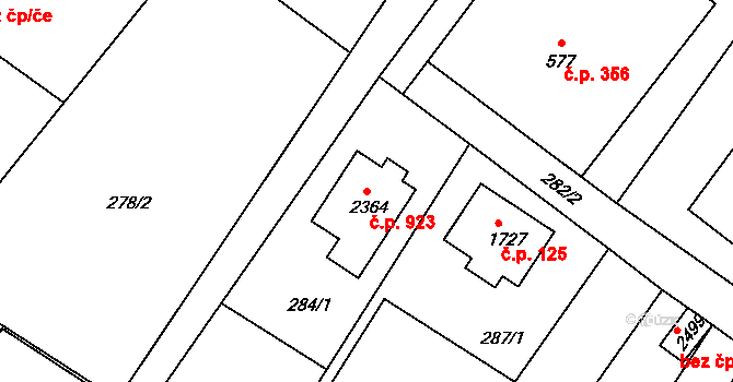 Heřmanův Městec 923 na parcele st. 2364 v KÚ Heřmanův Městec, Katastrální mapa