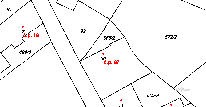 Boreč 87 na parcele st. 66 v KÚ Boreč, Katastrální mapa