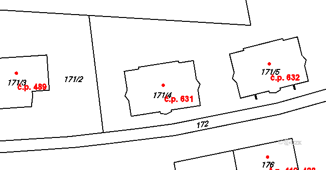 Líně 631 na parcele st. 171/4 v KÚ Líně, Katastrální mapa
