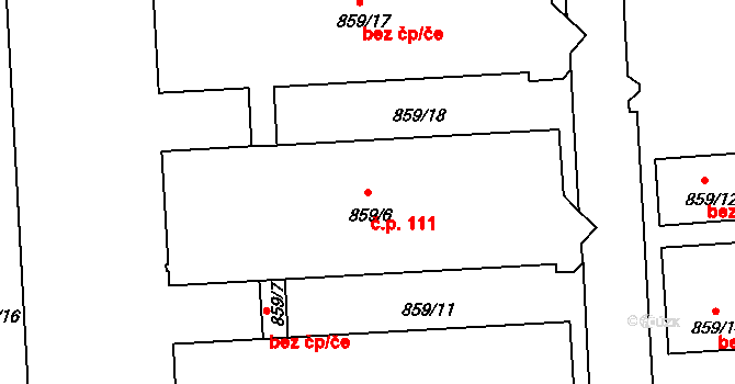 Číčenice 111 na parcele st. 859/6 v KÚ Číčenice, Katastrální mapa